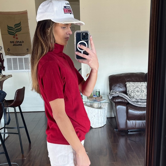 Red Ribbed Turtleneck - Picture 2 of 3